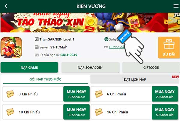 Chọn mục Giftcode