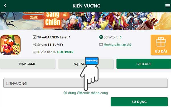 Sử dụng giftcode thành công