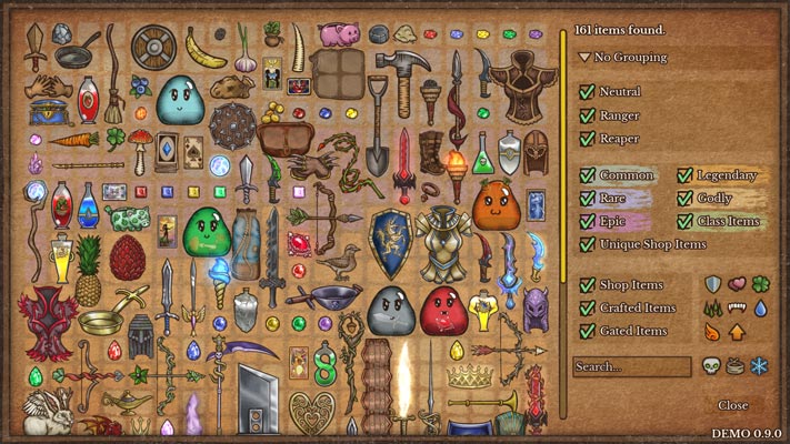 Danh sách đồ vật phong phú.