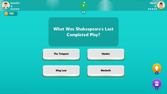 Trả lời đúng và thời gian nhanh để có số điểm cao.