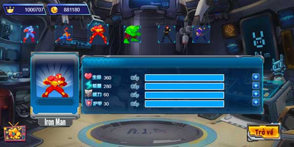 Dùng xu vàng để nâng cấp chỉ số sức mạnh nhân vật