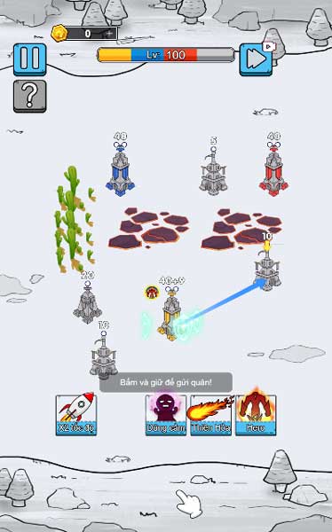 Bấm và giữ để gửi lính đi đánh chiếm tháp của kẻ thù