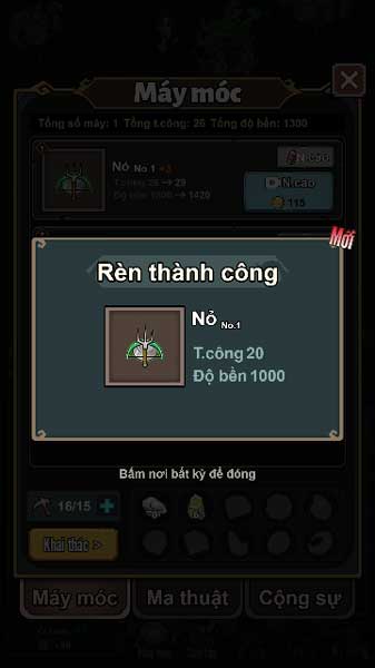 Dùng tiền và quặng để mở khóa, nâng cấp máy móc