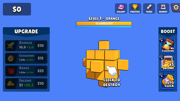 Chơi game Phá huỷ khối vuông Idle - GameVui.vn