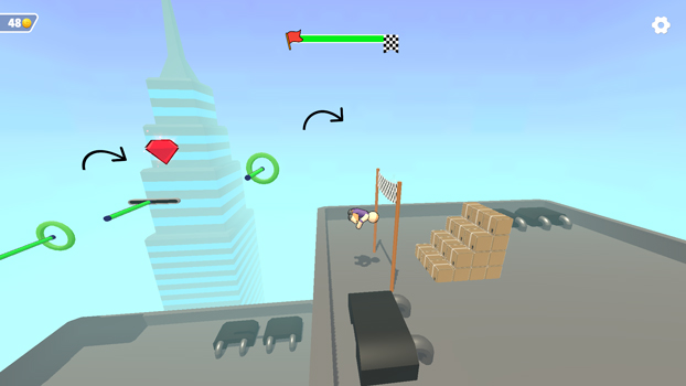 Thực hiện đu xà và qua cột đích để vượt qua màn chơi.