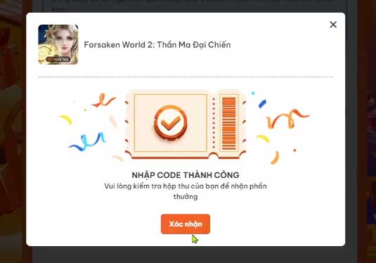 Nhập code thành công