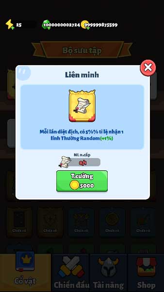 Nâng cấp cổ vật để tăng hạng, tăng sức mạnh