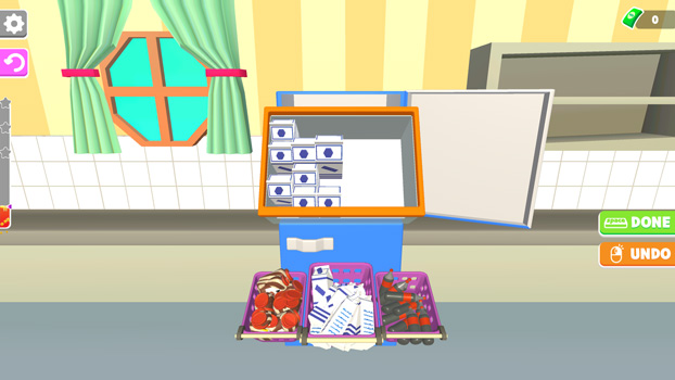 Sắp xếp các đồ vật vào các ngăn tủ.