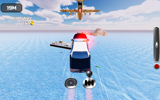 Lái xe phóng qua bầu trời.