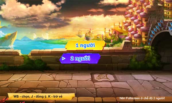 Chọn chế độ chơi 1 hoặc 2 người