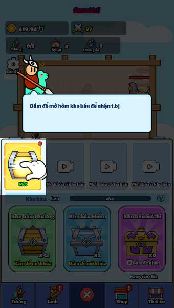 Mở rương trang bị để nhận đồ