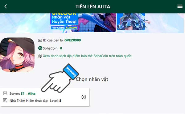Chọn server và nhân vật