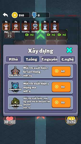 Đặt các loại tháp tấn công hoặc phòng thủ