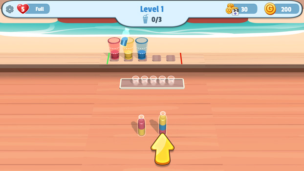 Sắp xếp các lọ nước màu.