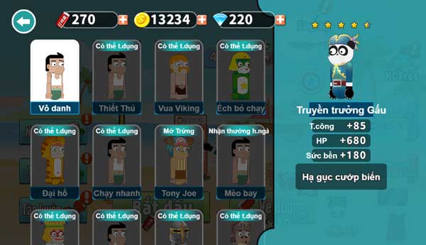 Rất nhiều nhân vật Hero trong Shop cửa hàng