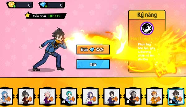 Rất nhiều nhân vật có bán trong Shop cửa hàng bằng KC hoặc xem video QC