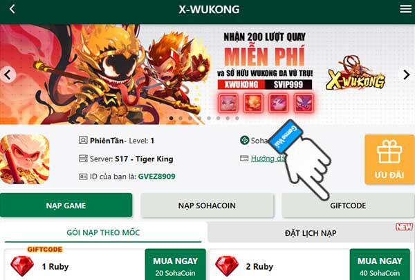 Chọn mục Giftcode