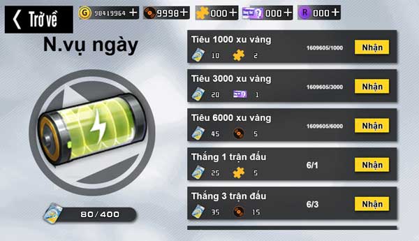 Nhận thưởng khi làm nhiệm vụ hàng ngày