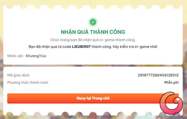 Nhận quà thành công