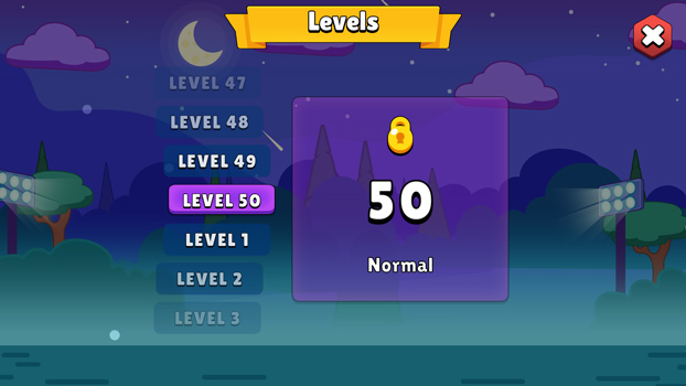 Có tất cả 50 màn chơi với độ khó tăng dần.