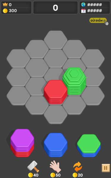 Kéo và đặt các chồng hình khối Hexagon vào giữa