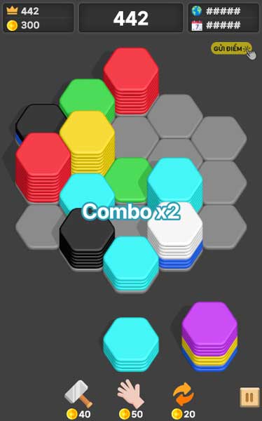 Khi chồng đủ 10 lớp có cùng màu sẽ được loại bỏ và ghi điểm