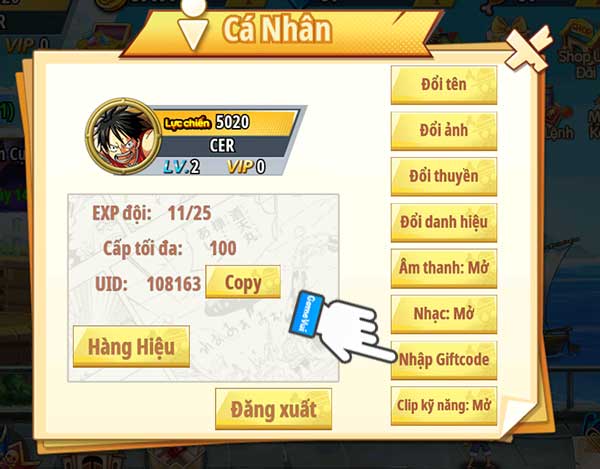 Nhập Giftcode