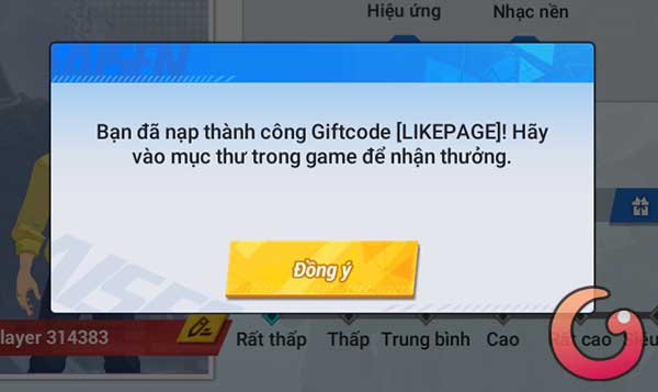 Bạn đã nạp thành công giftcode