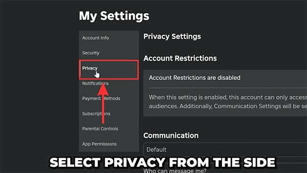 Chọn Privacy