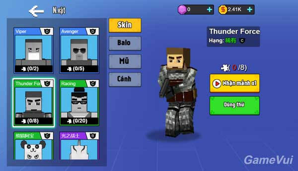 Rất nhiều Skin nhân vật trong Shop cửa hàng