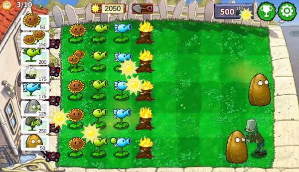 Đặt các loại cây bắn đậu để tấn công Zombie từ xa