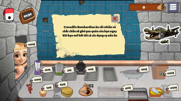 Các nguyên liệu và dụng cụ có trong nhà hàng Brainrot