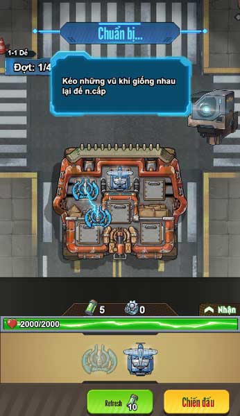 Kéo và đặt các loại vũ khí vào ô có sẵn trên xe tăng