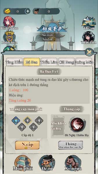 Nâng cấp các môn phái khi bạn đã chinh phục được