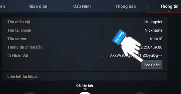 Sao chép ID nhân vật