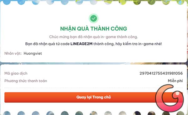 Nhận quà thành công