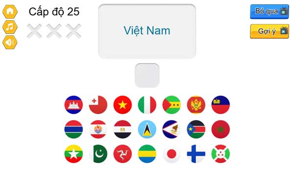 Câu đố trắc nghiệm cờ các quốc gia