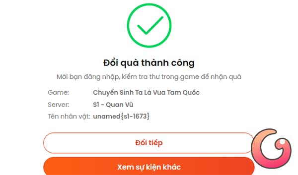 Đổi quà thành công