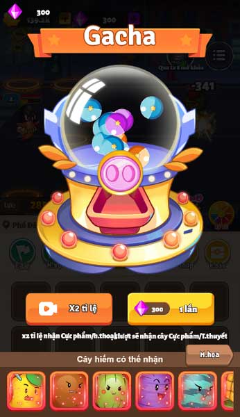 Gacha để nhận các loại cây cấp bậc cao