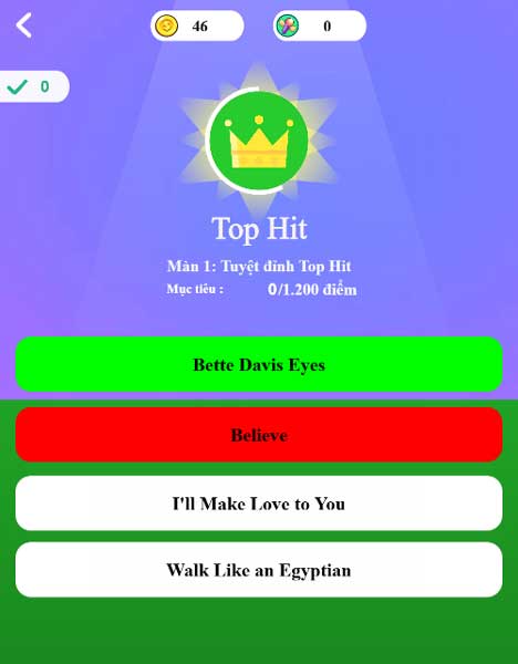 Đáp án sai sẽ hiện màu đỏ, và chính xác sẽ là màu xanh