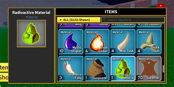Cách sử dụng vật chất phóng xạ trong Blox Fruits