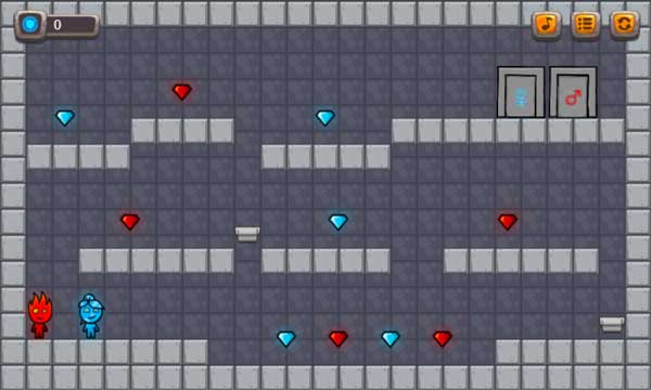 ĐIều khiển 2 nhân vật băng và lửa thu thập kim cương cùng màu