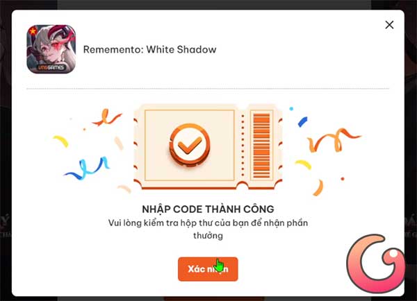 Nhập code thành công