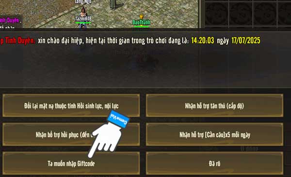 Ta muốn nhập GIftcode