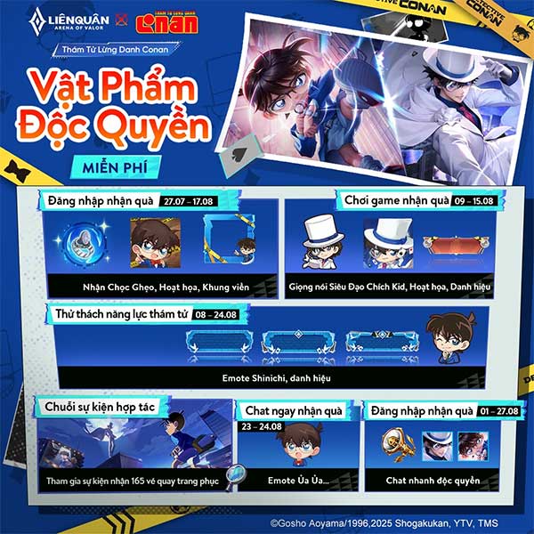 Hướng dẫn tham gia sự kiện Liên Quân x Conan nhận skin miễn phí