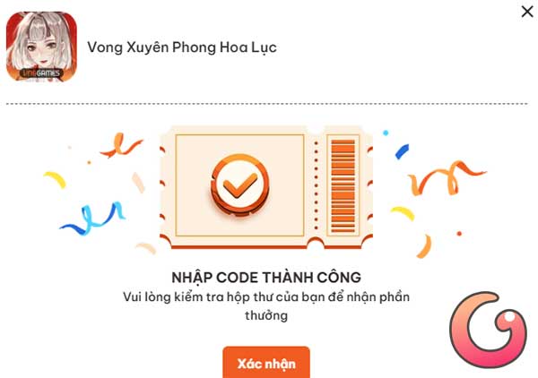 Nhập code thành công