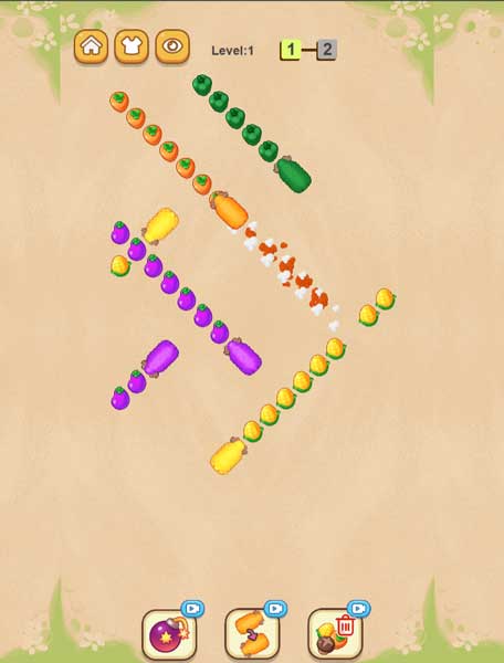 Chọn và bấm vào hàng động vật có cùng màu với đồ ăn