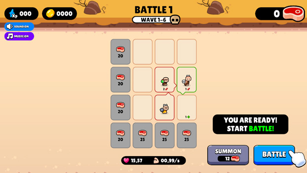 Hợp nhất các chiến binh giống nhau để nâng cấp.