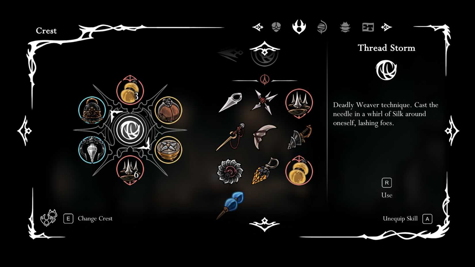 Reaper Crest loadout for High Halls gauntlet in silksong