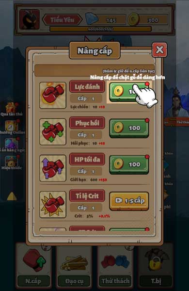 Nâng cấp chỉ số sức mạnh nhân vật